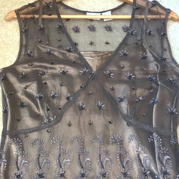 Embroidered Beaded Sheer Top With Attached Camisole Girly Feminine Size 12 - Picture 9 of 16